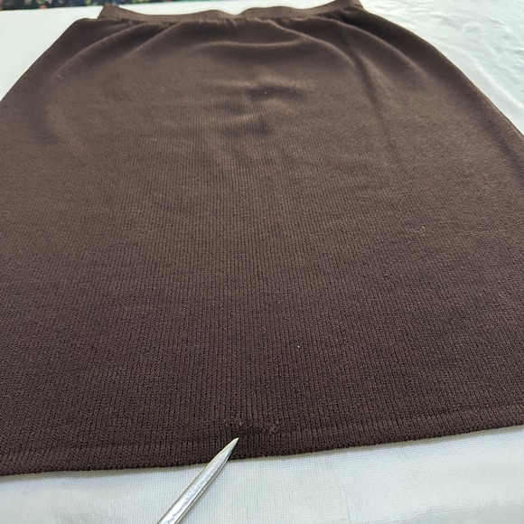 St. John Collection Brown Knit Suit Set Sz 14/12 Gold Buttons Mended Flaws Vtg - Picture 13 of 16